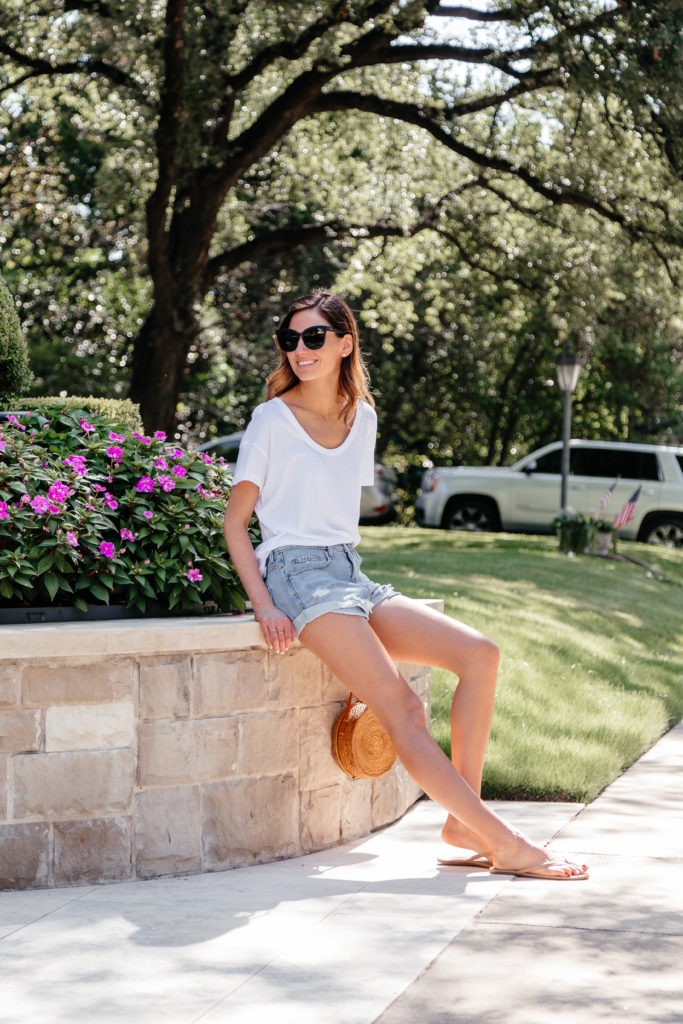 denim shorts + white tee | Being Bridget